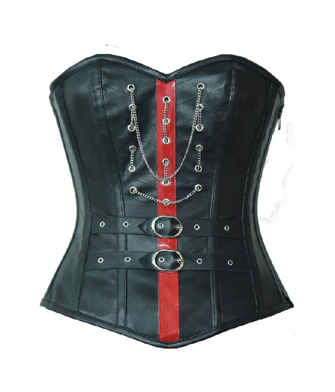 Fantastic Savings Fantastic Savings Chiesa Black Leather Overbust Corset With Red PVC Stripe Fantastic Savings Fantastic Savings Chiesa Black Leather Overbust Corset With Red PVC Stripe