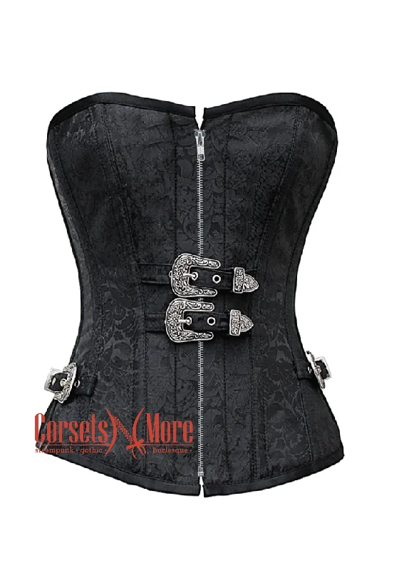 Today’s Deal Today’s Deal Black Brocade Silver Zipper Gothic Costume Waist Training Bustier Overbust Corset Top Today’s Deal Today’s Deal Black Brocade Silver Zipper Gothic Costume Waist Training Bustier Overbust Corset Top