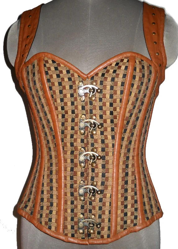 One-DAY Sale One-DAY Sale Cotton Jute And Brown Leather Shoulder Strap Gothic Steampunk Waist Training Bustier Overbust Corset Top One-DAY Sale One-DAY Sale Cotton Jute And Brown Leather Shoulder Strap Gothic Steampunk Waist Training Bustier Overbust Corset Top