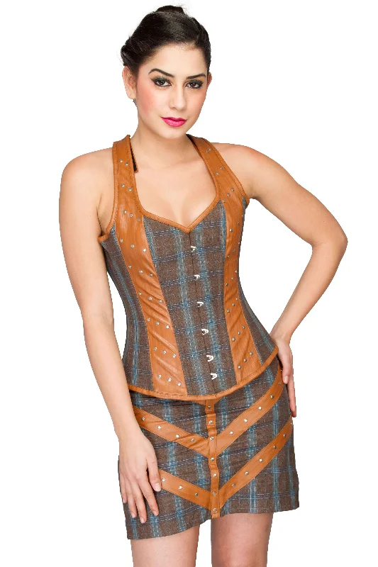 Extra Discount Extra Discount Cotton & Leather Straps Corset Overbust Top