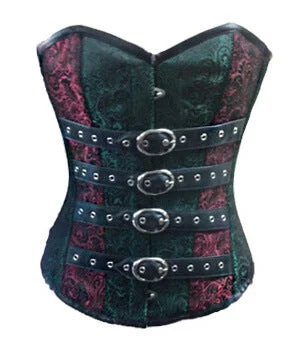 Great Bargains Great Bargains Red Green Designed with Double Brocades Steampunk Gothic Halloween Corset Great Bargains Great Bargains Red Green Designed with Double Brocades Steampunk Gothic Halloween Corset