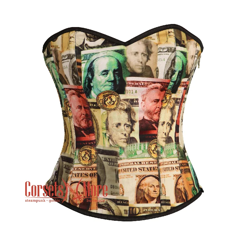Weekend Savings Extravaganza Weekend Savings Extravaganza Currency Printed Satin Overbust Corset Bustier Cosplay Costume For Halloween