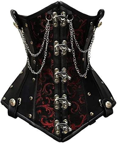 Massive Deals Massive Deals Flodin Red Brocade & Faux Leather Underbust Corset With Chain Details Massive Deals Massive Deals Flodin Red Brocade & Faux Leather Underbust Corset With Chain Details
