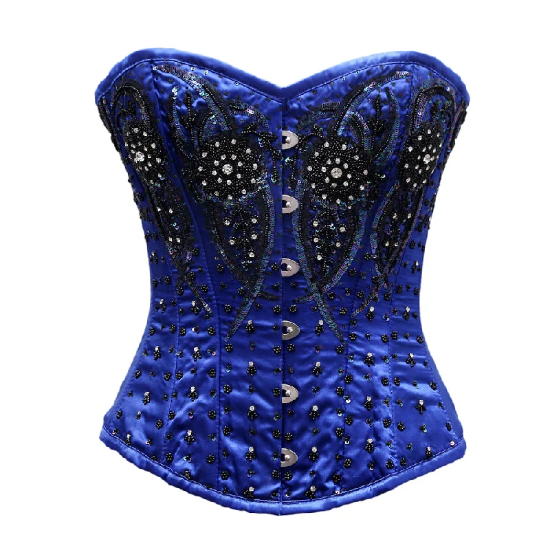 Closeout Closeout Fortner Blue Satin Satin Embroidery Overbust Corset