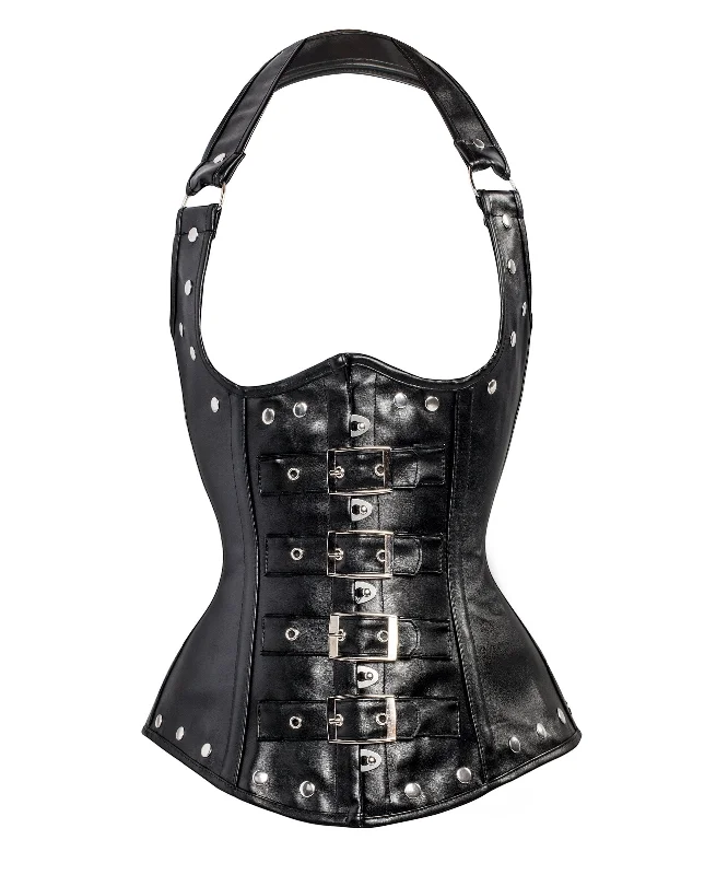 Reduced Prices Reduced Prices Gilmor Black Leather Look PU Underbust With Halter Strap Reduced Prices Reduced Prices Gilmor Black Leather Look PU Underbust With Halter Strap
