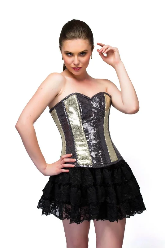 Early Bird Early Bird Golden Black Georgette Handmade Sequins Corset Overbust Top
