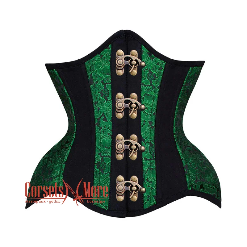 Final Markdown Final Markdown Green Black Brocade Black Cotton Stripe Antique Clasps Steampunk Underbust Corset Final Markdown Final Markdown Green Black Brocade Black Cotton Stripe Antique Clasps Steampunk Underbust Corset