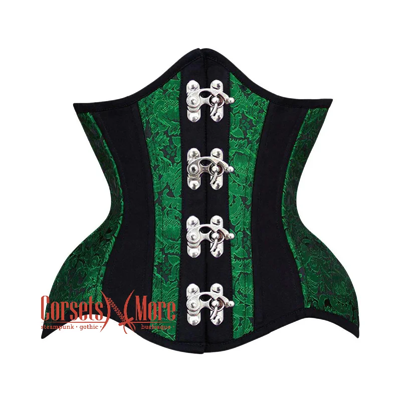Lowest Price Lowest Price Green Black Brocade Black Cotton Stripe Front Clasps Steampunk Underbust Corset Lowest Price Lowest Price Green Black Brocade Black Cotton Stripe Front Clasps Steampunk Underbust Corset