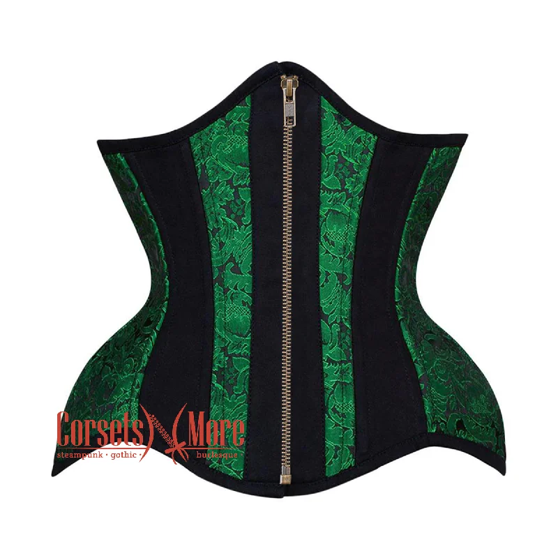Huge Discounts Huge Discounts Green Black Brocade Black Cotton Stripe Front Zipper Steampunk Underbust Corset Huge Discounts Huge Discounts Green Black Brocade Black Cotton Stripe Front Zipper Steampunk Underbust Corset