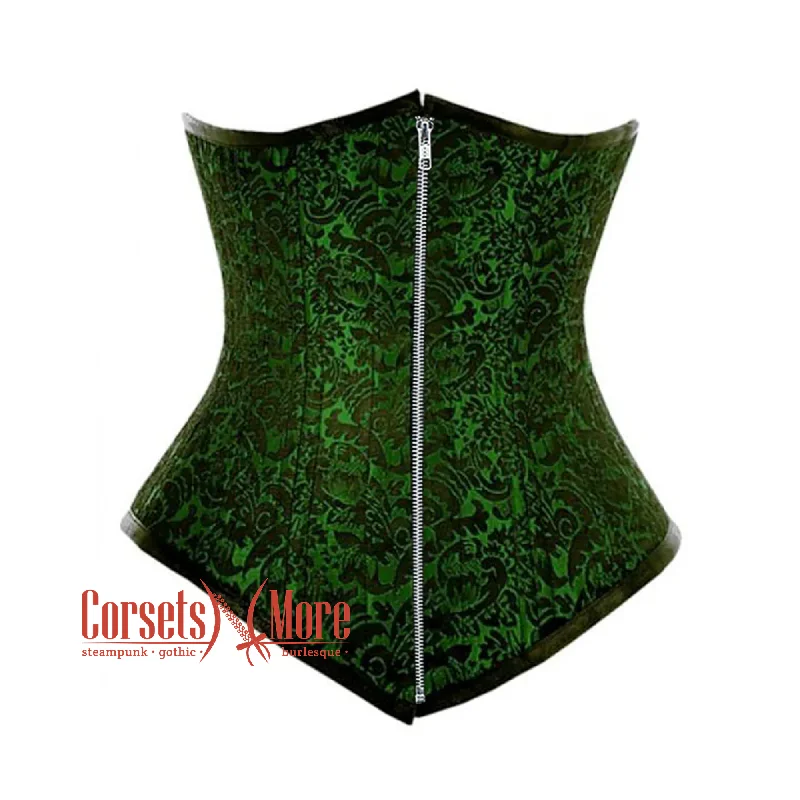 Deal of the Day Deal of the Day Green And Black Brocade Double Boned Front Zipper Waist Training Underbust Gothic Corset Bustier Top Deal of the Day Deal of the Day Green And Black Brocade Double Boned Front Zipper Waist Training Underbust Gothic Corset Bustier Top
