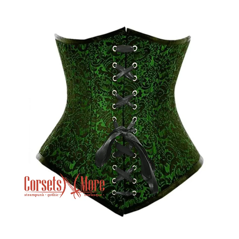 Clearance Sale Clearance Sale Green And Black Brocade Double Boned With Front Lace Waist Training Underbust Gothic Corset Bustier Top Clearance Sale Clearance Sale Green And Black Brocade Double Boned With Front Lace Waist Training Underbust Gothic Corset Bustier Top