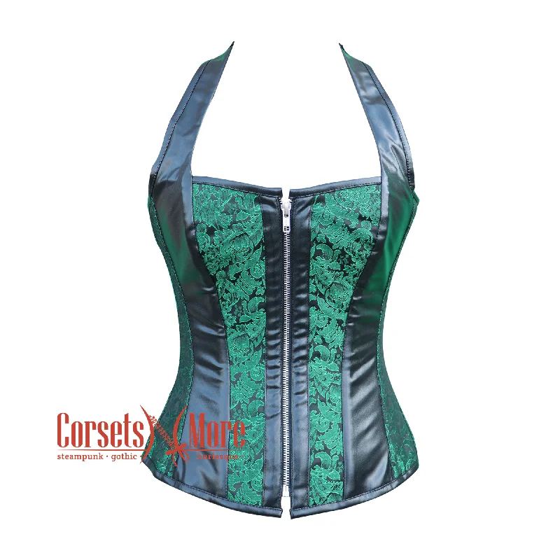 Unbeatable Prices Unbeatable Prices Green And Black Brocade Leather Shoulder Strap Halloween Overbust Corset