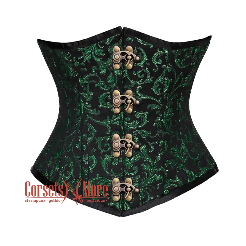 Quick Deals Quick Deals Green And Black Brocade With Front Clasps Underbust Corset Gothic Costume Bustier Top