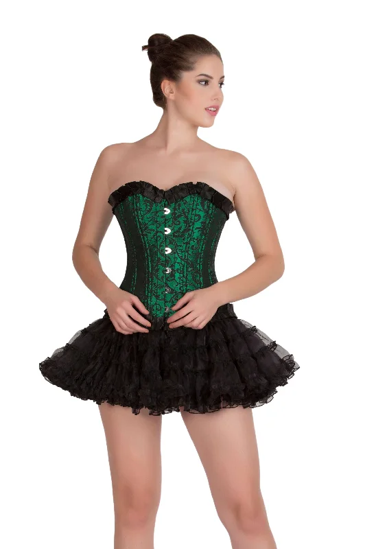 Discount Mania Discount Mania Green Black Brocade with Frills Double Bone Gothic Burlesque Bustier Waist Training Overbust Corset Top Discount Mania Discount Mania Green Black Brocade with Frills Double Bone Gothic Burlesque Bustier Waist Training Overbust Corset Top
