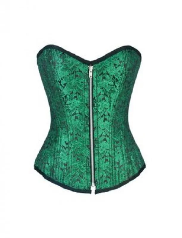 Exclusive Offer Exclusive Offer Green Brocade Zipper Double Bone Burlesque Overbust Corset Waist Training Top Exclusive Offer Exclusive Offer Green Brocade Zipper Double Bone Burlesque Overbust Corset Waist Training Top