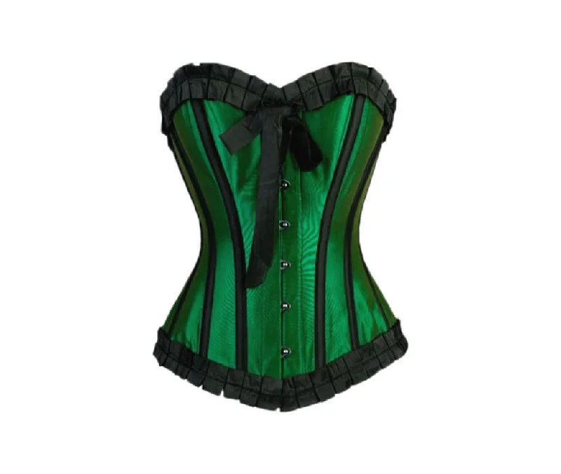 Discount Days Discount Days Green Satin Black Frill Retro Burlesque Waist Training Bustier Overbust Corset Discount Days Discount Days Green Satin Black Frill Retro Burlesque Waist Training Bustier Overbust Corset