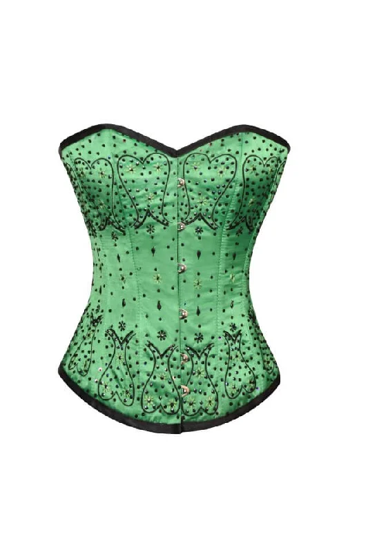 Savings Bonanza Savings Bonanza Green Satin Black Sequins Gothic Burlesque Corset Waist Training Overbust Savings Bonanza Savings Bonanza Green Satin Black Sequins Gothic Burlesque Corset Waist Training Overbust