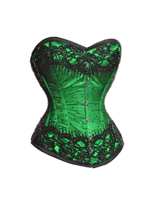 Buy Now Buy Now Green Satin Corset Black Sequins Gothic Burlesque Waist Training Overbust Buy Now Buy Now Green Satin Corset Black Sequins Gothic Burlesque Waist Training Overbust