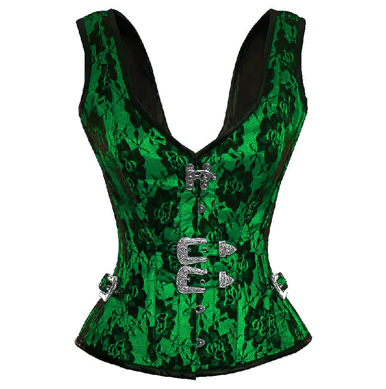 Extra Savings Extra Savings Green Satin Corset Net Covered Shoulder Strap Gothic Waist Training Overbust Mardi Gras Costume Extra Savings Extra Savings Green Satin Corset Net Covered Shoulder Strap Gothic Waist Training Overbust Mardi Gras Costume