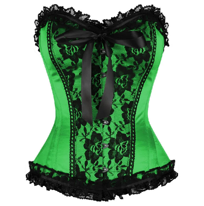 Don't Wait Don't Wait Green Satin Mardi Gras Corset Waist Training Black Frill N Net Gothic Burlesque Bustier Overbust Don't Wait Don't Wait Green Satin Mardi Gras Corset Waist Training Black Frill N Net Gothic Burlesque Bustier Overbust