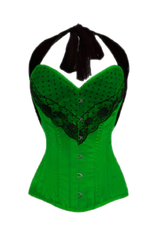 Daily Deals Daily Deals Green Satin Corset Black Net Halter Neck Waist Training LONGLINE Overbust Daily Deals Daily Deals Green Satin Corset Black Net Halter Neck Waist Training LONGLINE Overbust