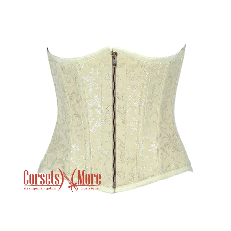 Season Finale Sale Season Finale Sale Ivory Brocade Front Antique Zipper Gothic Burlesque Waist Training Underbust Corset Bustier Top