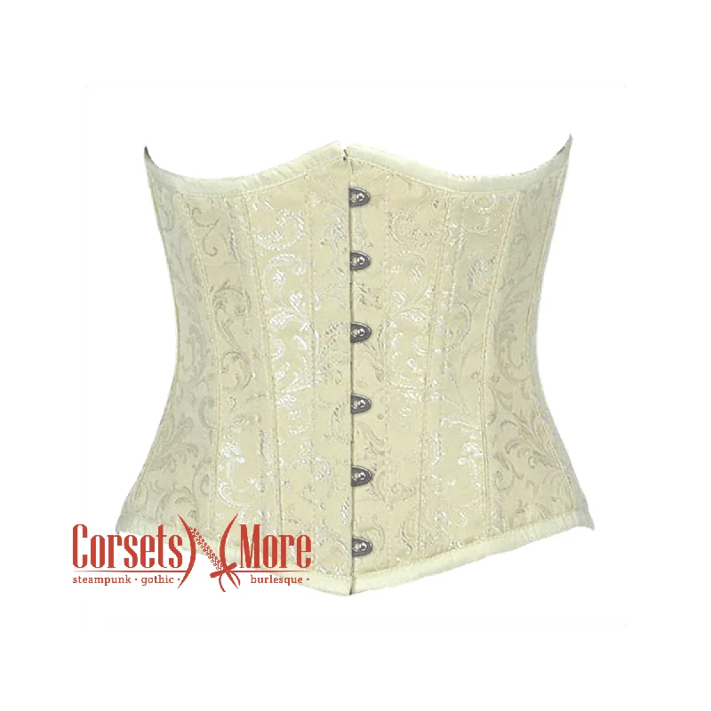 Year-End Sale Year-End Sale Ivory Brocade Gothic Burlesque Waist Training Underbust Corset Bustier Top Year-End Sale Year-End Sale Ivory Brocade Gothic Burlesque Waist Training Underbust Corset Bustier Top