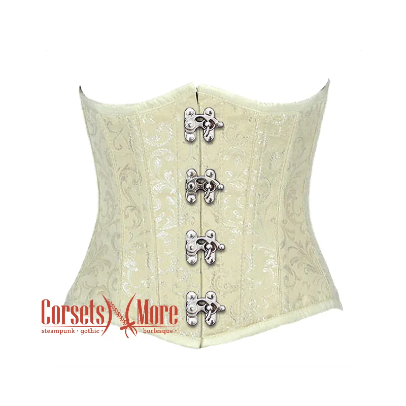 Instant Savings Instant Savings Ivory Brocade Silver Clasps Gothic Burlesque Waist Training Underbust Corset Bustier Top Instant Savings Instant Savings Ivory Brocade Silver Clasps Gothic Burlesque Waist Training Underbust Corset Bustier Top