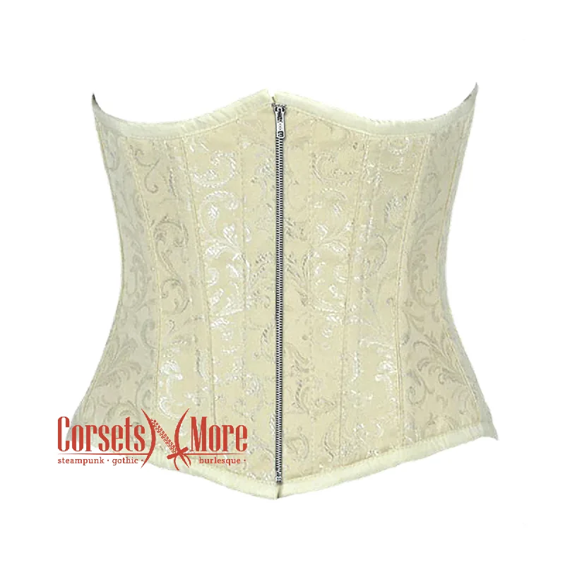 Customer Appreciation Sale Customer Appreciation Sale Ivory Brocade Silver Zipper Gothic Burlesque Waist Training Underbust Corset Bustier Top Customer Appreciation Sale Customer Appreciation Sale Ivory Brocade Silver Zipper Gothic Burlesque Waist Training Underbust Corset Bustier Top