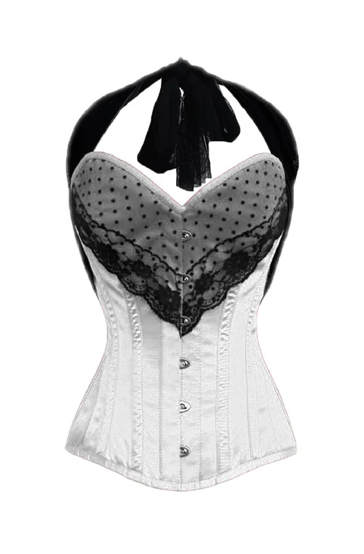 Final Markdown Final Markdown LONGLINE White Satin Corset Black Net Halter Neck Waist Training Overbust Final Markdown Final Markdown LONGLINE White Satin Corset Black Net Halter Neck Waist Training Overbust