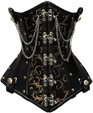 Can't Miss Can't Miss Mariasela Gold Brocade & Faux Leather Underbust Corset With Chain Details Can't Miss Can't Miss Mariasela Gold Brocade & Faux Leather Underbust Corset With Chain Details