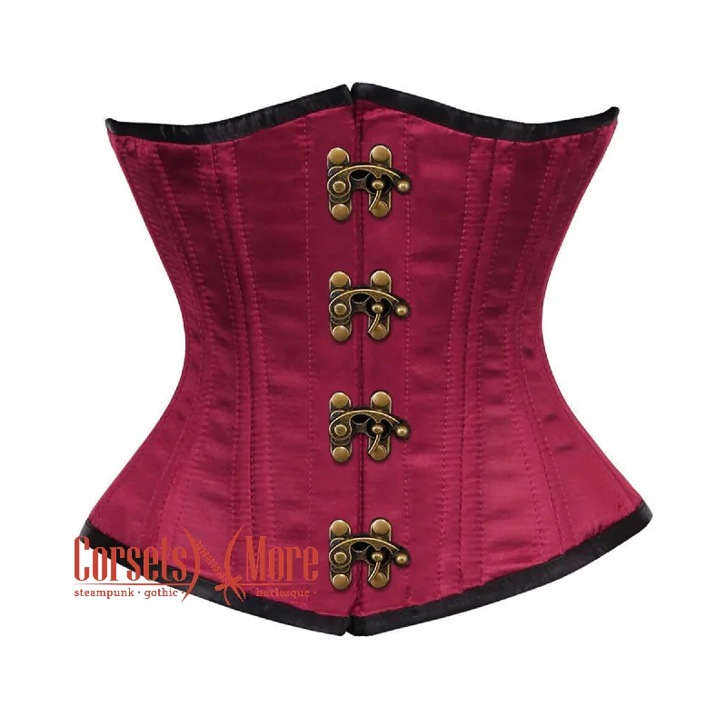 Price Drop Price Drop Maroon Satin Double Bone Front Antique Clasps Gothic Waist Training Underbust Corset Bustier Top