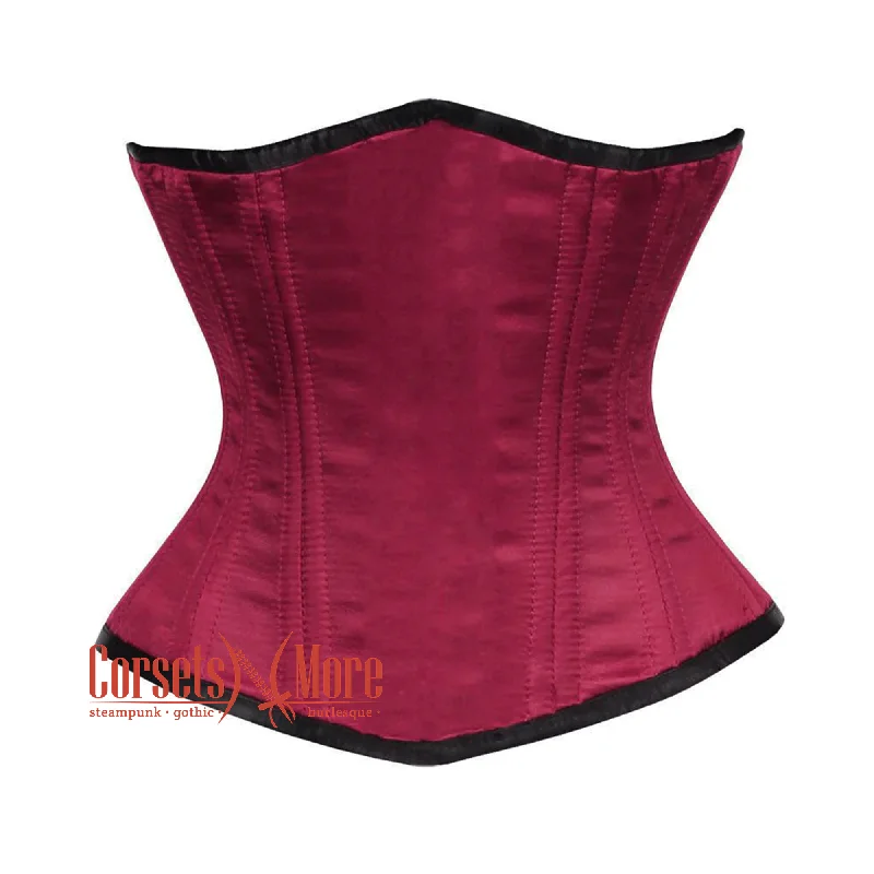 Now Available Now Available Maroon Satin Double Bone Front Close Gothic Waist Training Underbust Corset Bustier Top