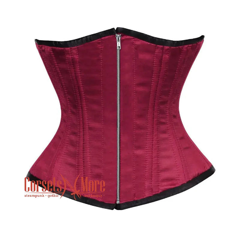 Low Cost Low Cost Maroon Satin Double Bone Front Zipper Gothic Waist Training Underbust Corset Bustier Top