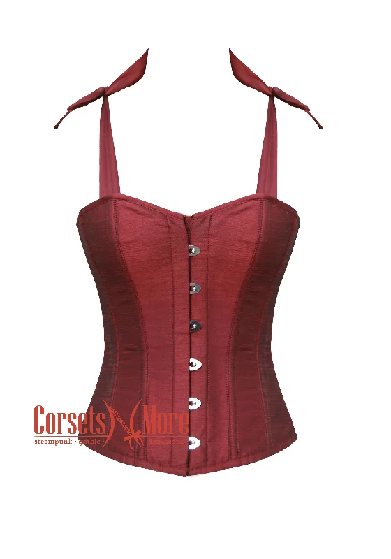 Cash Savings Cash Savings Maroon Silk Corset Overbust Bustier with Shoulder Straps