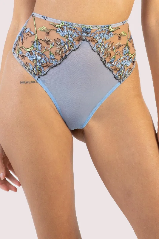 Instant Discount Instant Discount Mayla Blue Floral Embroidered High Waisted Thong