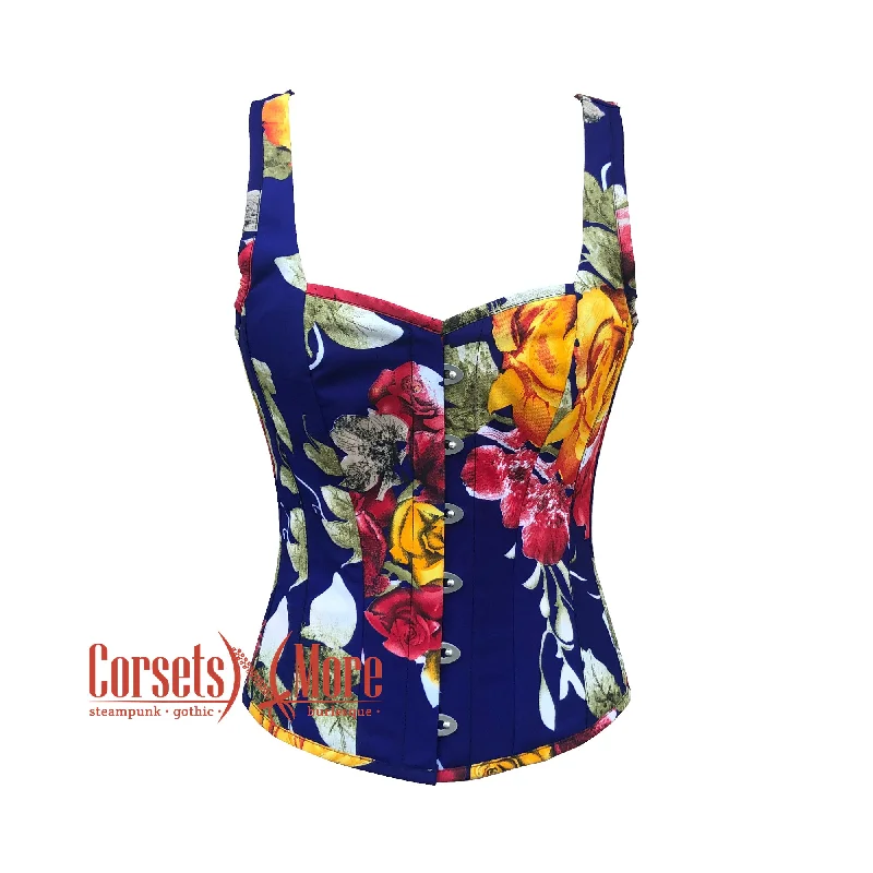Great Deals Great Deals Multicolor Print Burlesque Polyester Corset With Shoulder Straps Overbust Floral Costume Bustier Top