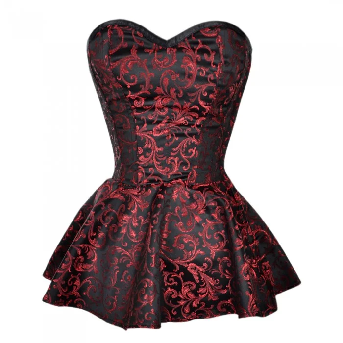 Bonus Offer Bonus Offer Perditaa Black And Red Brocade Peplum Corset Dress