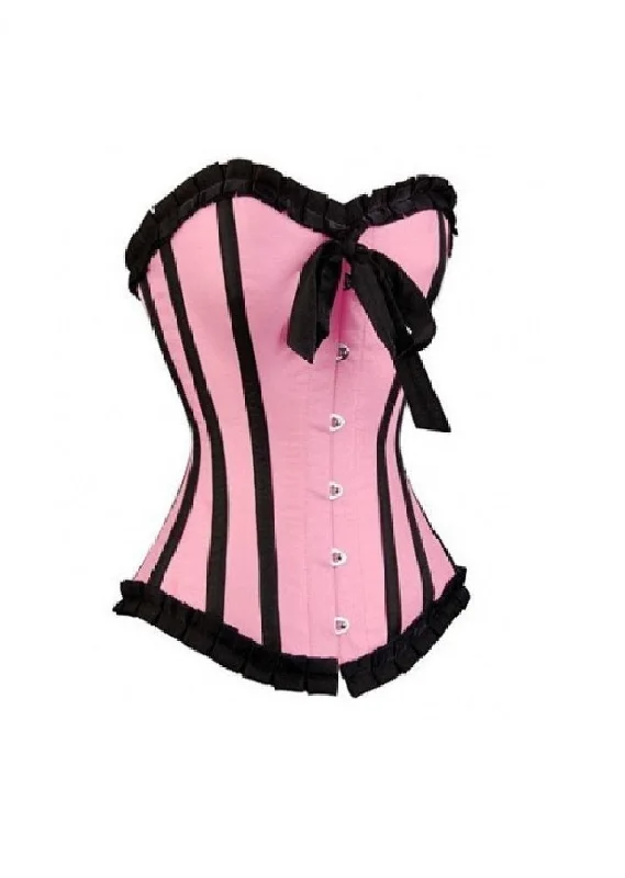 Stock Up Stock Up Pink Satin Black Frill Gothic Retro Overbust Corset Waist Training Burlesque Costume Stock Up Stock Up Pink Satin Black Frill Gothic Retro Overbust Corset Waist Training Burlesque Costume