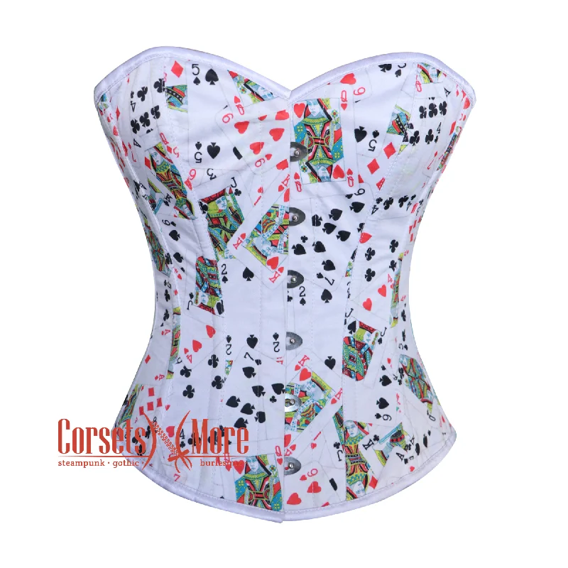 Deal Frenzy Deal Frenzy Playing Cards Printed White Satin Corset Gothic Christmas Costume Deal Frenzy Deal Frenzy Playing Cards Printed White Satin Corset Gothic Christmas Costume