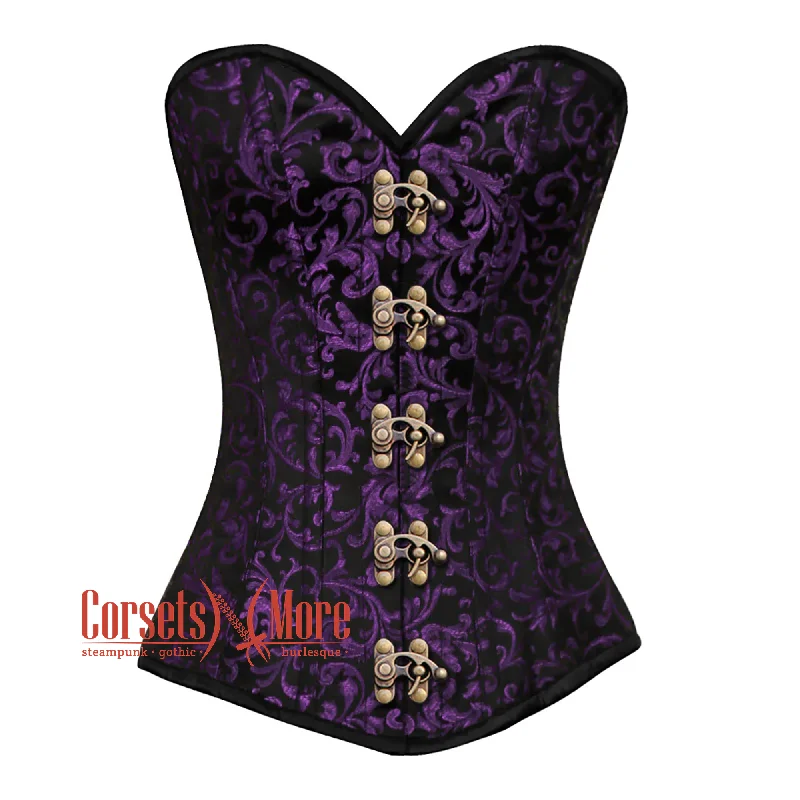 Year-End Clearance Year-End Clearance Purple And Black Brocade Antique Clasps Gothic Corset Burlesque Overbust Top