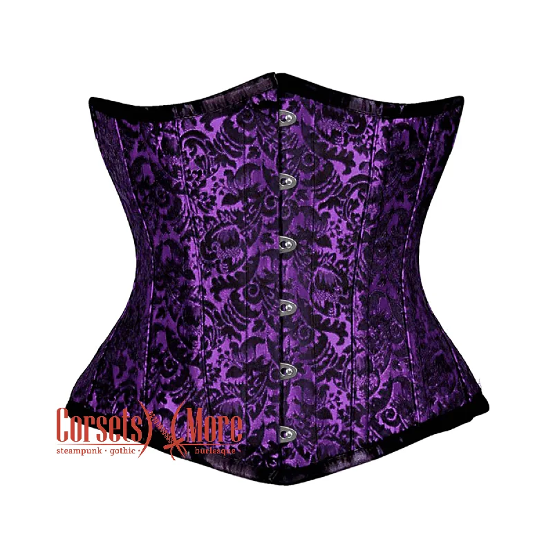 Early Bird Early Bird Purple And Black Brocade Front Busk Steampunk Gothic Waist Training Underbust Corset Bustier Top Early Bird Early Bird Purple And Black Brocade Front Busk Steampunk Gothic Waist Training Underbust Corset Bustier Top