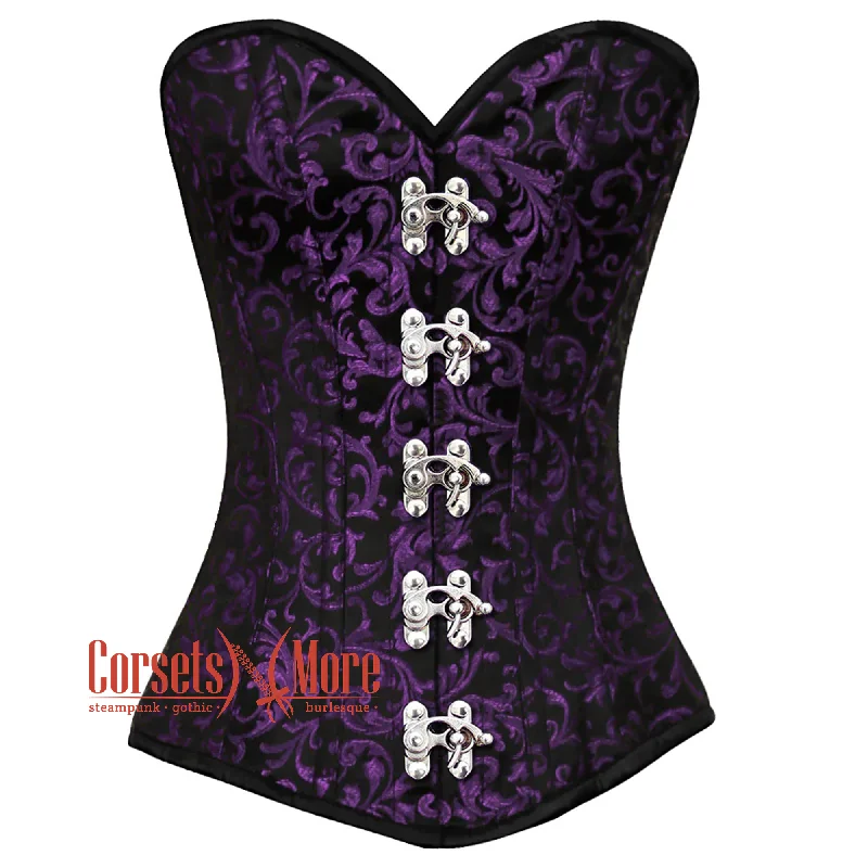 Today’s Deal Today’s Deal Purple And Black Brocade Front Clasps Gothic Corset Burlesque Overbust Top Today’s Deal Today’s Deal Purple And Black Brocade Front Clasps Gothic Corset Burlesque Overbust Top
