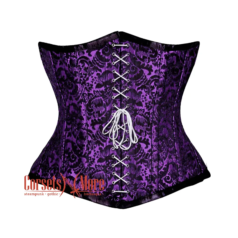 Great Bargain Great Bargain Purple And Black Brocade Front Lace Steampunk Gothic Waist Training Underbust Corset Bustier Top Great Bargain Great Bargain Purple And Black Brocade Front Lace Steampunk Gothic Waist Training Underbust Corset Bustier Top