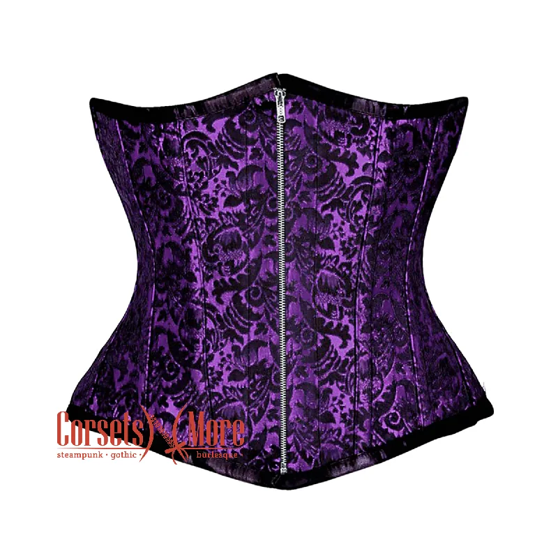 Extra Discount Extra Discount Purple And Black Brocade Front Zip Steampunk Gothic Waist Training Underbust Corset Bustier Top Extra Discount Extra Discount Purple And Black Brocade Front Zip Steampunk Gothic Waist Training Underbust Corset Bustier Top
