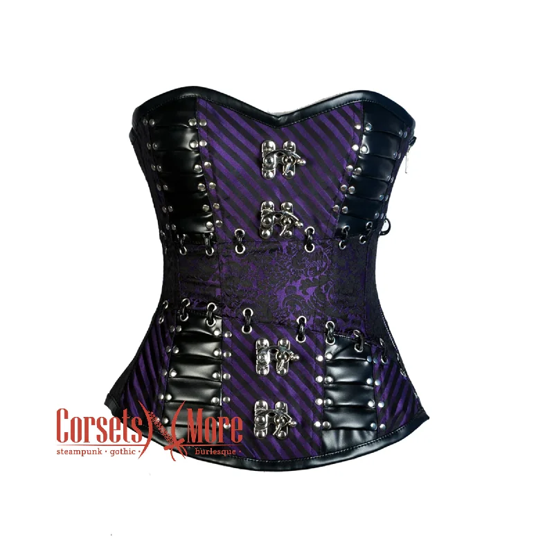 Exclusive Online Offer Exclusive Online Offer Purple And Black Brocade Leather Steampunk Waist Training Overbust Corset Bustier Top Exclusive Online Offer Exclusive Online Offer Purple And Black Brocade Leather Steampunk Waist Training Overbust Corset Bustier Top