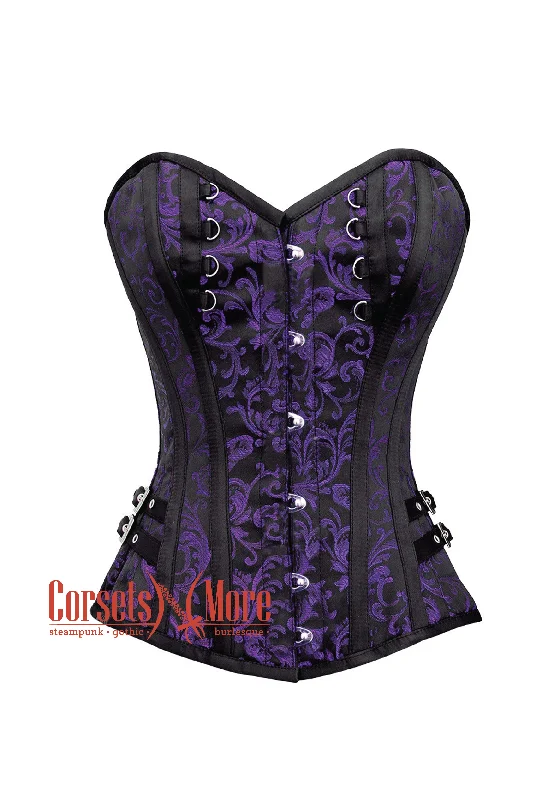 Fantastic Deals Fantastic Deals Purple and Black Brocade Overbust Corset Bustier Heart Top Costume Fantastic Deals Fantastic Deals Purple and Black Brocade Overbust Corset Bustier Heart Top Costume
