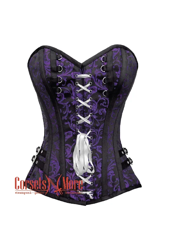 Crazy Savings Crazy Savings Purple and Black Brocade Overbust Corset Bustier Heart Top Costume
