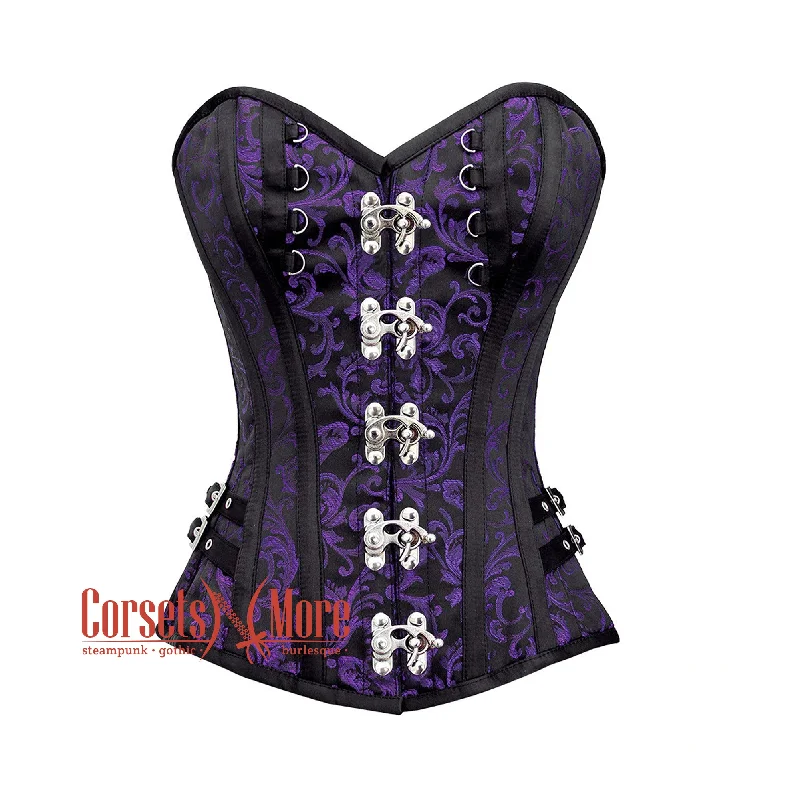 Final Sale Final Sale Purple and Black Brocade Overbust Corset Bustier Heart Top Costume Final Sale Final Sale Purple and Black Brocade Overbust Corset Bustier Heart Top Costume