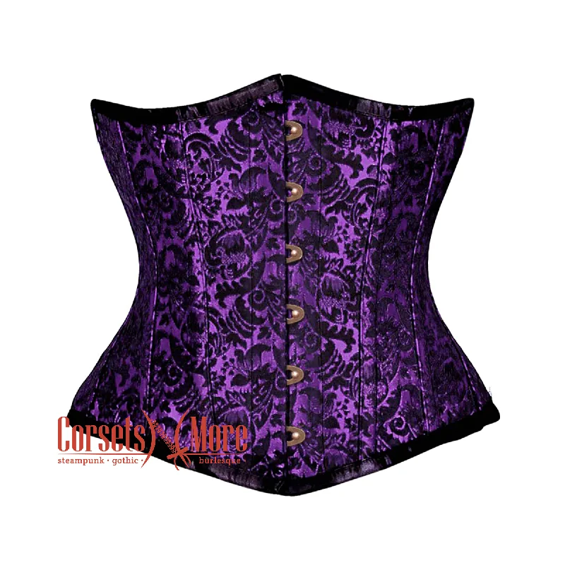 Hurry Up Hurry Up Purple And Black Brocade Steampunk Gothic Waist Training Underbust Corset Bustier Top